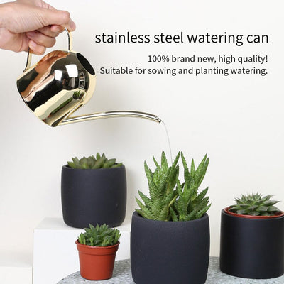 500/1000ML Watering Pot Stainless Steel Long Mouth Green Plant Watering Can Golden Watering Kettle