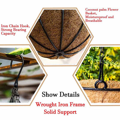 Metal Hanging Basket For Plants Flower Garden Pot Planters 8/10 Inch Round Wire Plant Holder