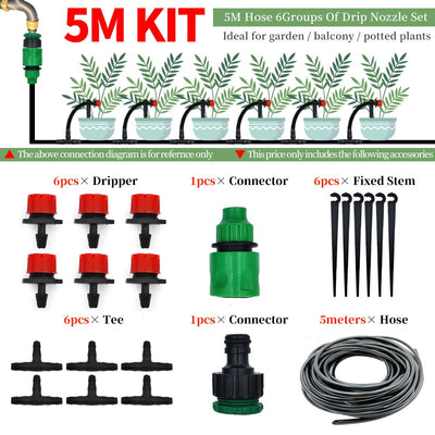 Drip Irrigation System Automatic Watering Garden Hose Micro Drip Watering Kits with Adjustable Drippers 5m-50m