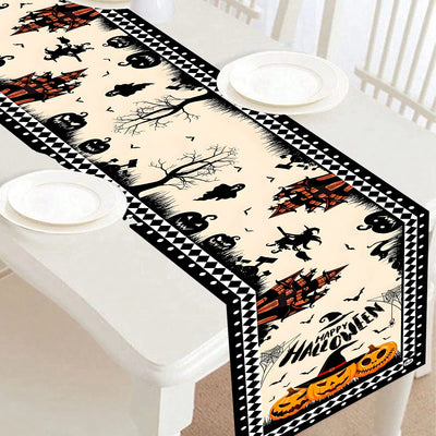 Happy Halloween Table Runner Pumpkin Ghost Cat Table Runner Party Decor Reusable Kitchen Dining Table Runner Halloween Decor