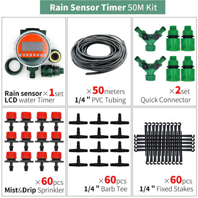 Drip Irrigation System Automatic Watering Garden Hose Micro Drip Watering Kits with Adjustable Drippers 5m-50m