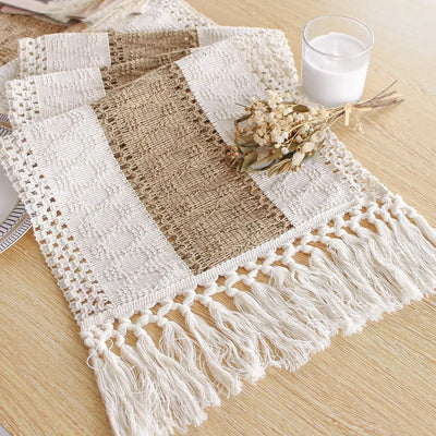 Linen Boho Macrame Table Runner