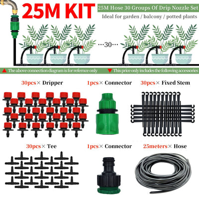 Drip Irrigation System Automatic Watering Garden Hose Micro Drip Watering Kits with Adjustable Drippers 5m-50m