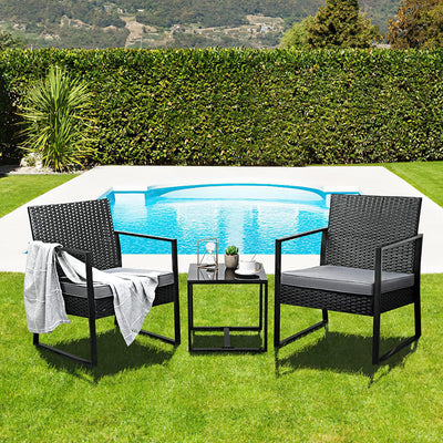 3 PCS Rattan Garden Furniture Set Outdoor Rattan Wicker Bistro Set with Coffee Table for Indoor Outdoor Patio Garden