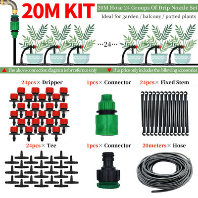 Drip Irrigation System Automatic Watering Garden Hose Micro Drip Watering Kits with Adjustable Drippers 5m-50m