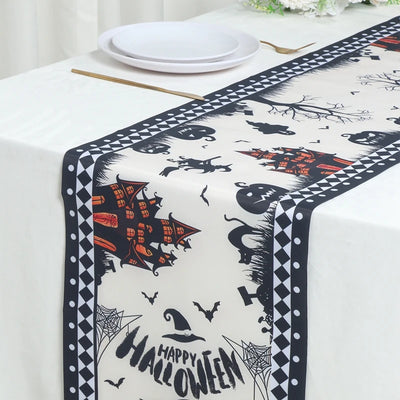 Happy Halloween Table Runner Pumpkin Ghost Cat Table Runner Party Decor Reusable Kitchen Dining Table Runner Halloween Decor