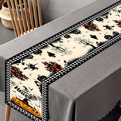 Happy Halloween Table Runner Pumpkin Ghost Cat Table Runner Party Decor Reusable Kitchen Dining Table Runner Halloween Decor