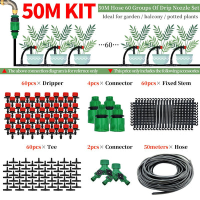 Drip Irrigation System Automatic Watering Garden Hose Micro Drip Watering Kits with Adjustable Drippers 5m-50m