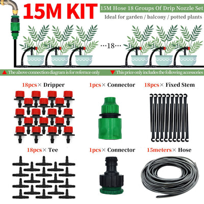 Drip Irrigation System Automatic Watering Garden Hose Micro Drip Watering Kits with Adjustable Drippers 5m-50m