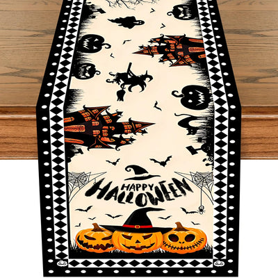 Happy Halloween Table Runner Pumpkin Ghost Cat Table Runner Party Decor Reusable Kitchen Dining Table Runner Halloween Decor