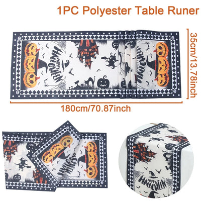 Happy Halloween Table Runner Pumpkin Ghost Cat Table Runner Party Decor Reusable Kitchen Dining Table Runner Halloween Decor