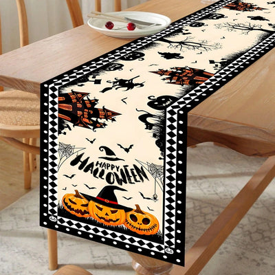 Happy Halloween Table Runner Pumpkin Ghost Cat Table Runner Party Decor Reusable Kitchen Dining Table Runner Halloween Decor