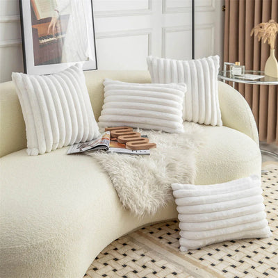 Homaxy Plush Pillow Cover 50x50cm Soft Fluffy Striped Cushion Cover 40x40 Luxury Pillowcase Home Decorative Pillow Case For Sofa