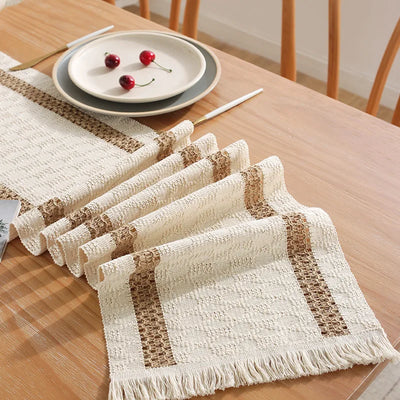 Linen Boho Macrame Table Runner