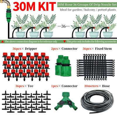 Drip Irrigation System Automatic Watering Garden Hose Micro Drip Watering Kits with Adjustable Drippers 5m-50m