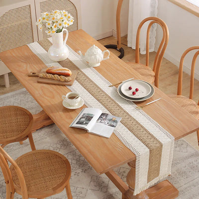 Linen Boho Macrame Table Runner