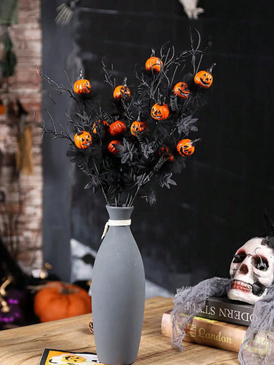 Halloween Decorations, 18.5Inch Artificial Pumpkin Maple Leaf Floral Stems Decoration black scary pumpkin bouquet