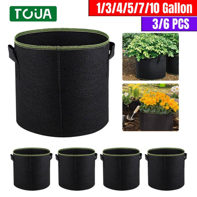 1-10 Gallon Grow Bags Felt Plant Grow Pot Potato Tomato Planting Bag Garden Vegetables Plant Bags Fabric Flower Pots