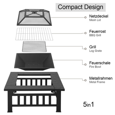 Fire Pit Bowl with Spark Protection Grill Grate Fire Pit