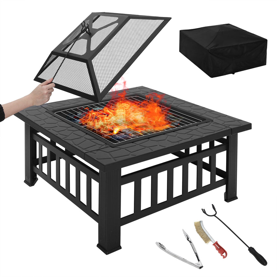 Fire Pit Bowl with Spark Protection Grill Grate Fire Pit